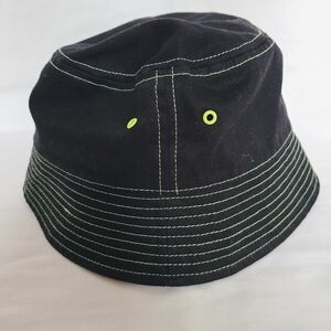 Black Bucket Hat with Green Stitching